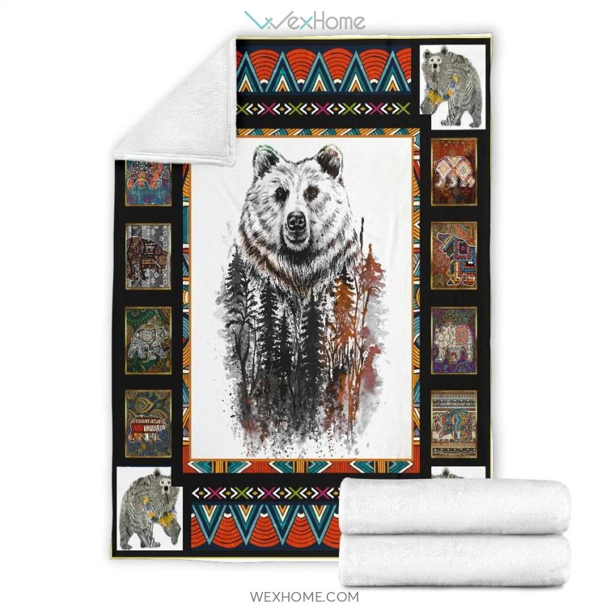 Bear In The Forest Floral Bear Premium Blanket