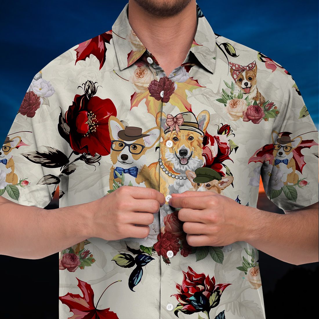 Corgi Hawaiian Shirt 90s Flower