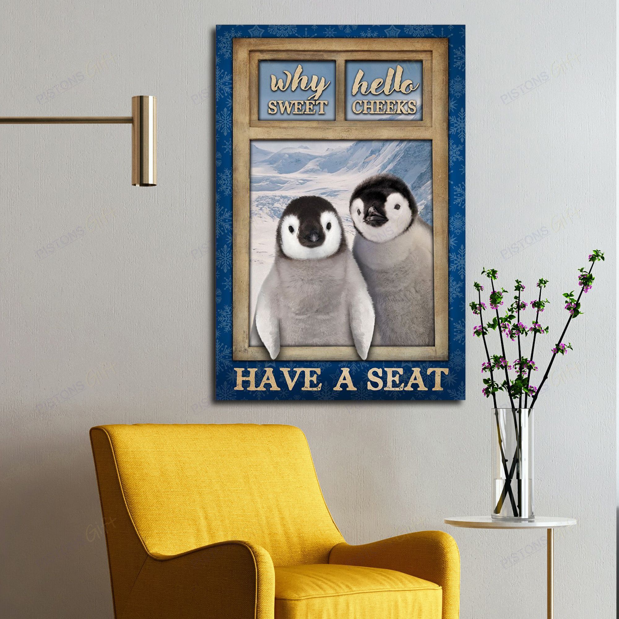 Cute Penguin Window – Why Sweet Hello, Have A Seat, Penguin Canvas