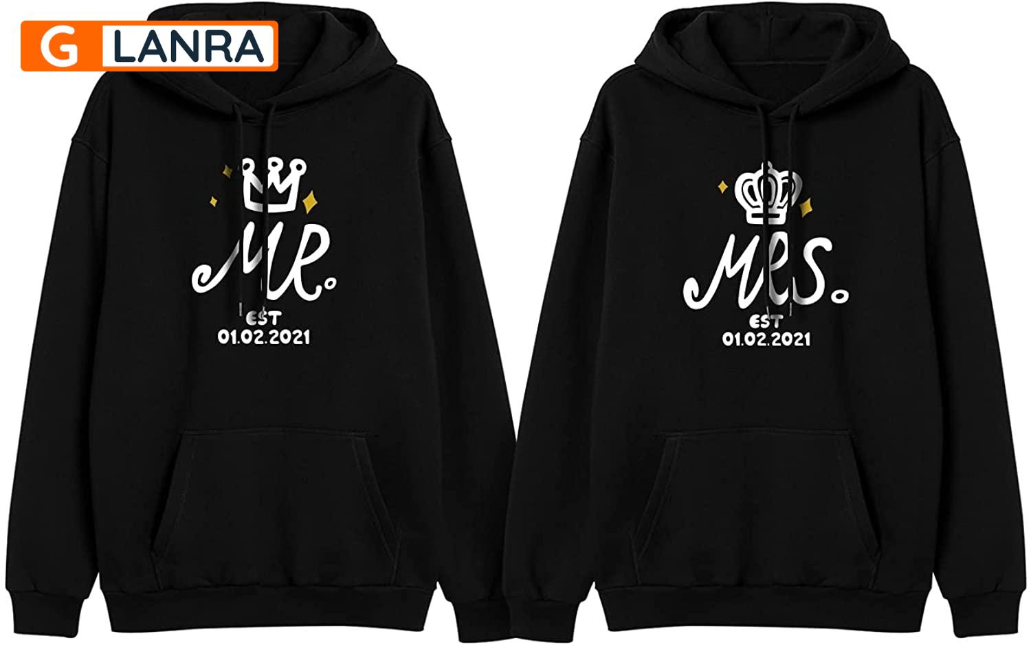 Personalized Mr Mrs Hoodie, Custom Crown Couple Hoodie, Matching Couple Hoodie, Husband Wife Hoodie, Unisex Sweater, Sweatshirt