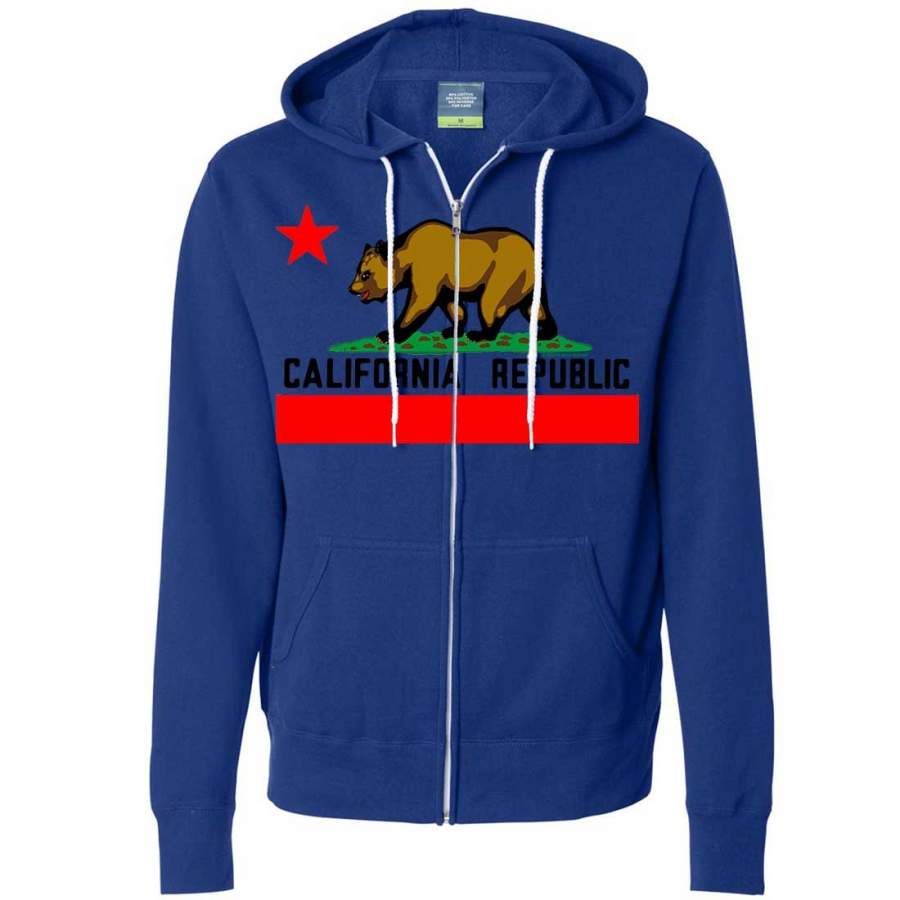 California Republic Borderless Bear Flag Black Text Zip-Up Hoodie ...