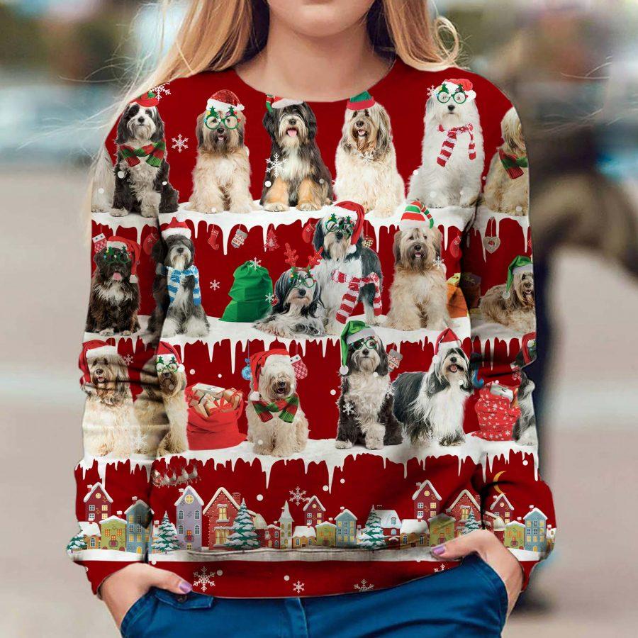 Tibetan Terrier – Snow Christmas – Premium Dog Christmas Ugly Sweatshirt, Dog Ugly Sweater