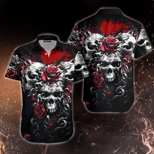 Skull And Roses Red Hawaii Shirt For Men Women Ha36705