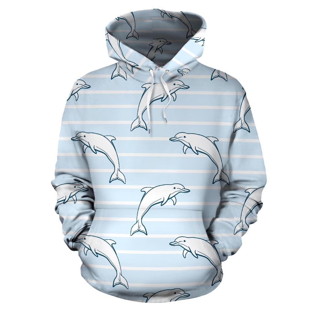 Dolphin Blue Striped Background Men Women Pullover Hoodie