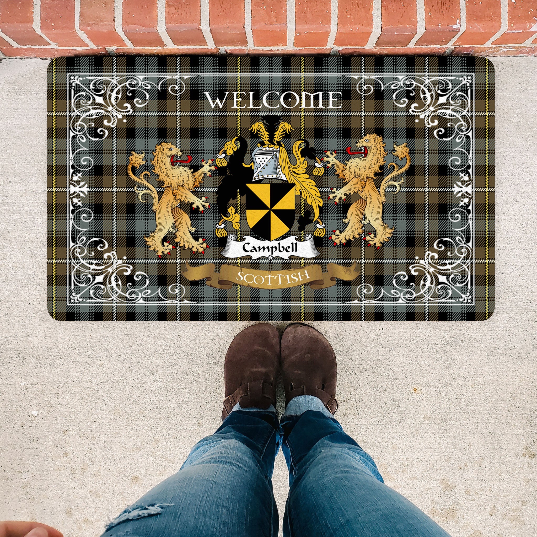 Scotstee Shop Tartan Door Mat The Family Campbell Argyll Weathered Scottish Plaid Doormat, Welcome Mat, Christmas Door Mat