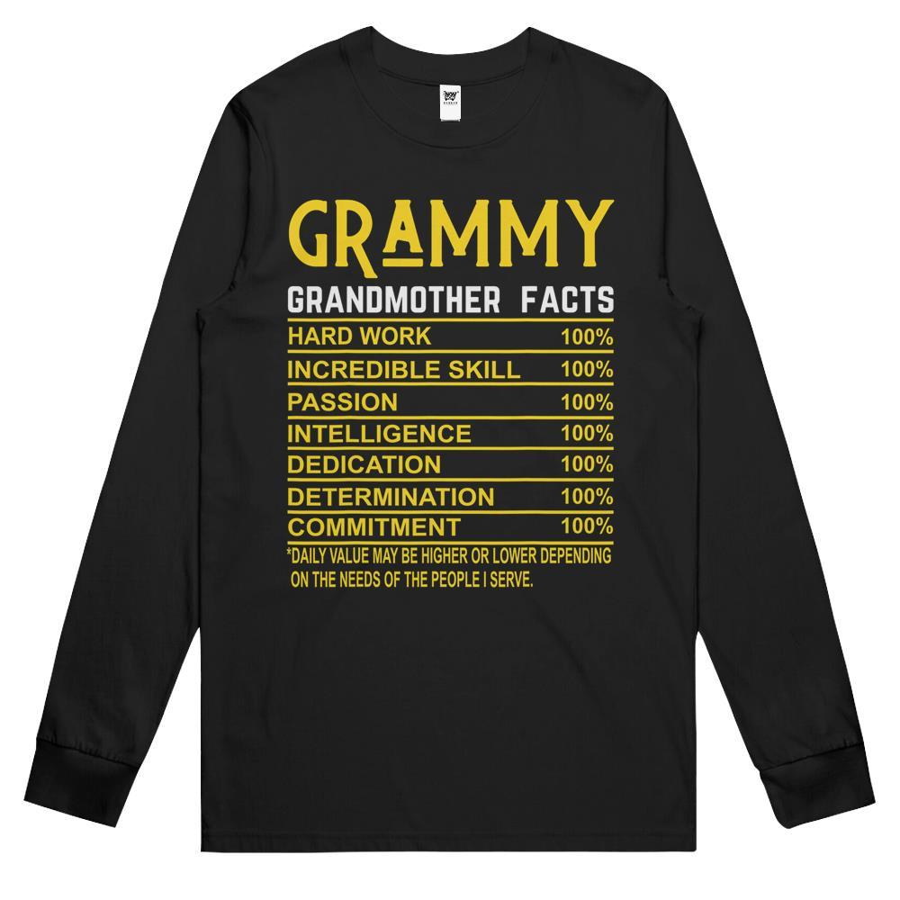 Nutritional Facts Shirt, Nutrition Facts Long Sleeve T Shirts, Grammy Grandmother Facts Grandma Nutritional Fact Long Sleeve T Shirts