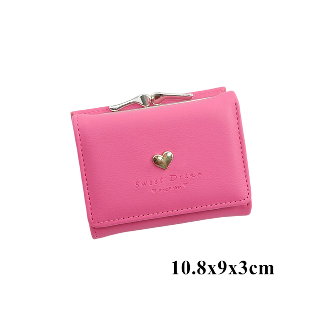 New Woman Foldable Wallet Cute Candy Color Pu Leather Short Wallet Heart Hasp Coin Purse Ladies Girls Card Holder Clutch Bag alx