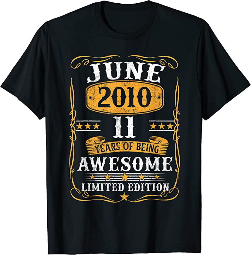 11 Years Old Gifts Vintage June 2010 11Th Birthday Gift T-Shirt