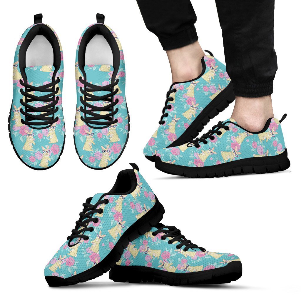 Bunny Rabbit Print Patter Black Sneaker Shoes For Men Women