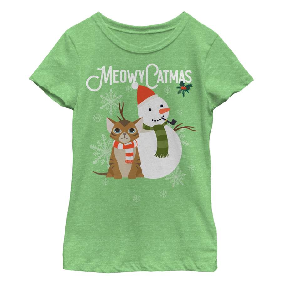 Lost Gods Girl’s Christmas Cat Snowman  T Shirt