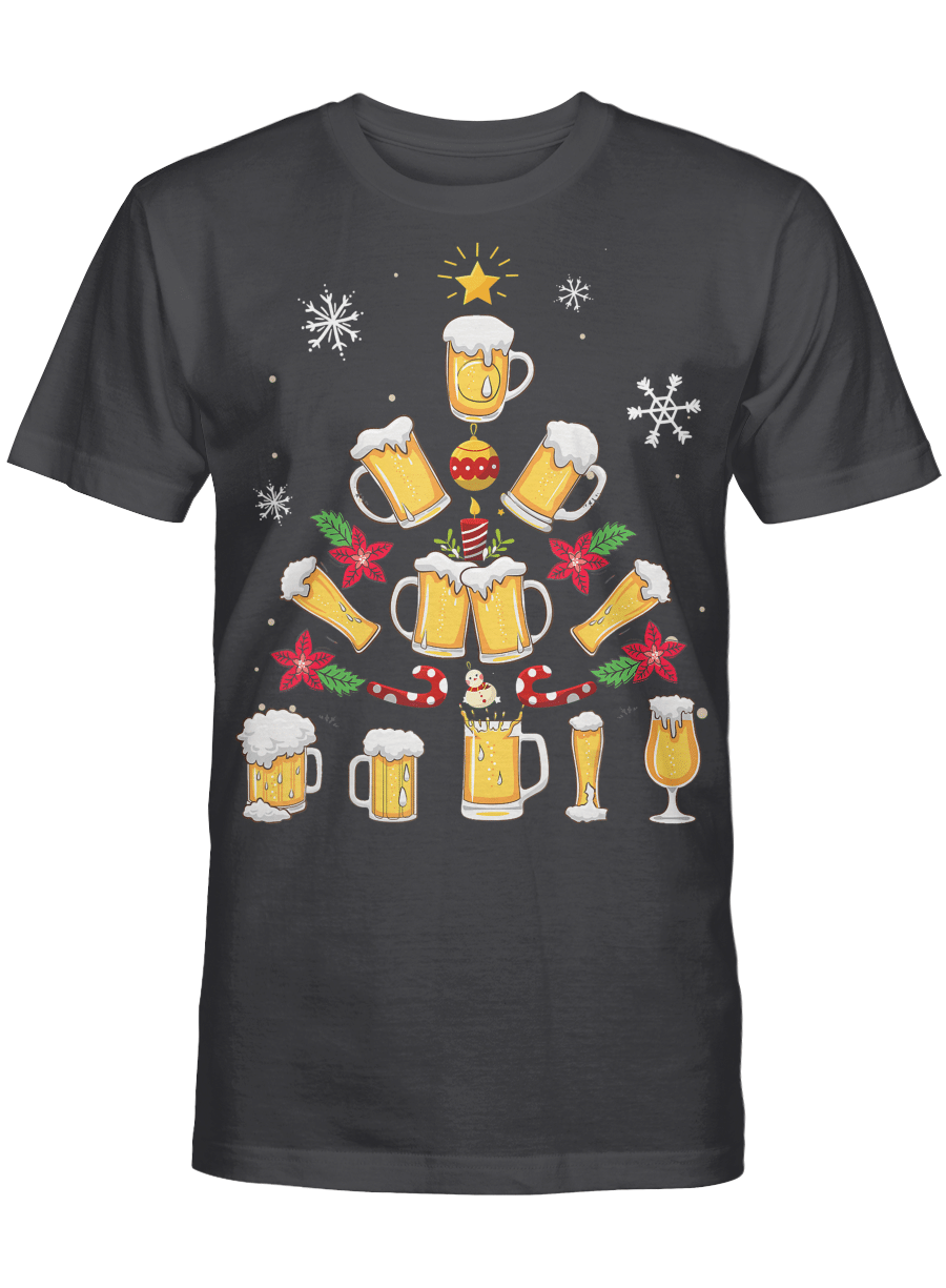 AmazeStyleZ Santa’s Reindeer, Ugly Christmas Sweater, Christmas Gift Ideas, Funny Beer Christmas tree T-Shirt