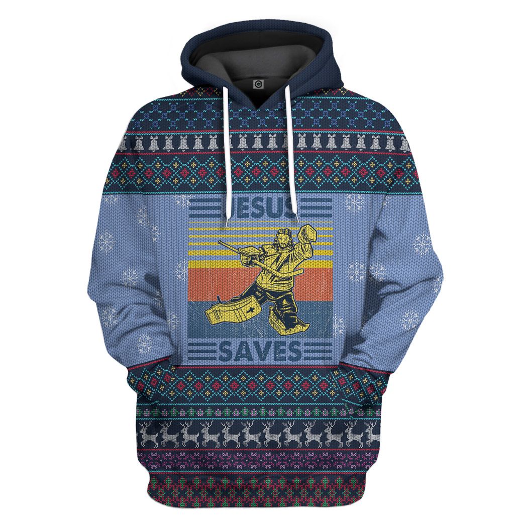 Casespring 3D Custom Jesus Saves Hockey Ugly Christmas Sweatshirt Apparel