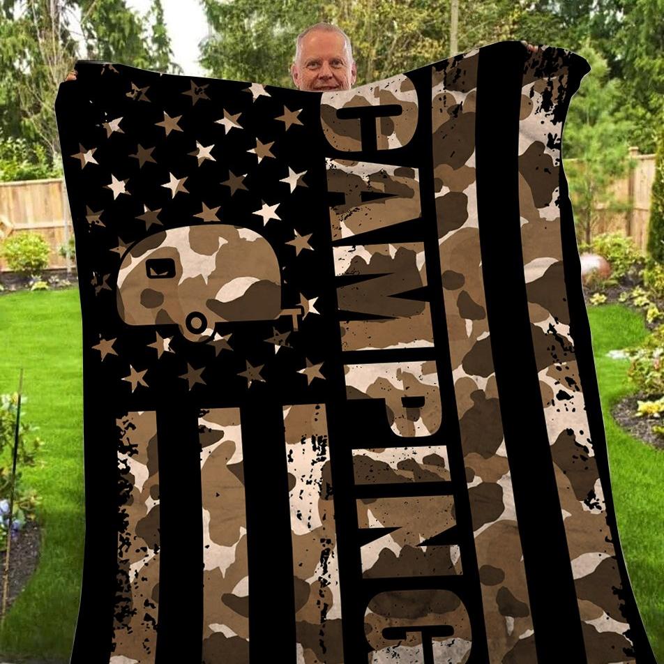 Camping Flag Veteran Fleece Blanket – Quilt Blanket Fleece Blanket, Blanket Sofa Bed, 3D Blanket