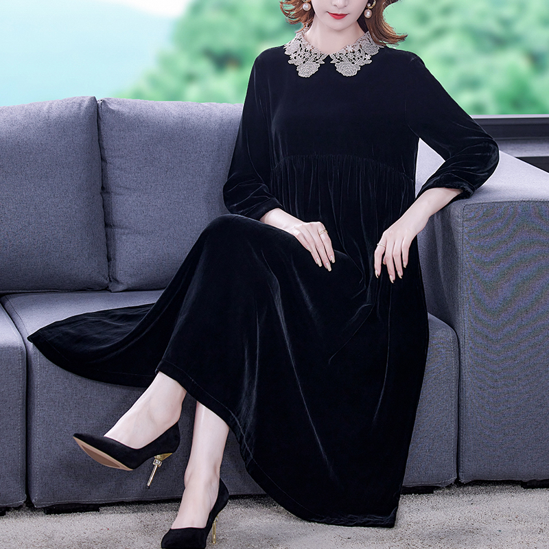 ZUOMAN Women Autumn & Winter Dot Velvet Dress Festa High Quality Long Elegant Party Robe Femme Vintage Lace Designer Vestidos alx