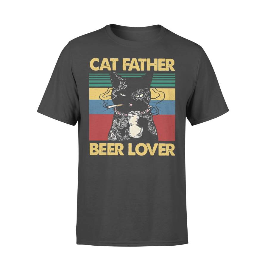 Cat Father Smoking Beer Lover Vintage Retro T-shirt
