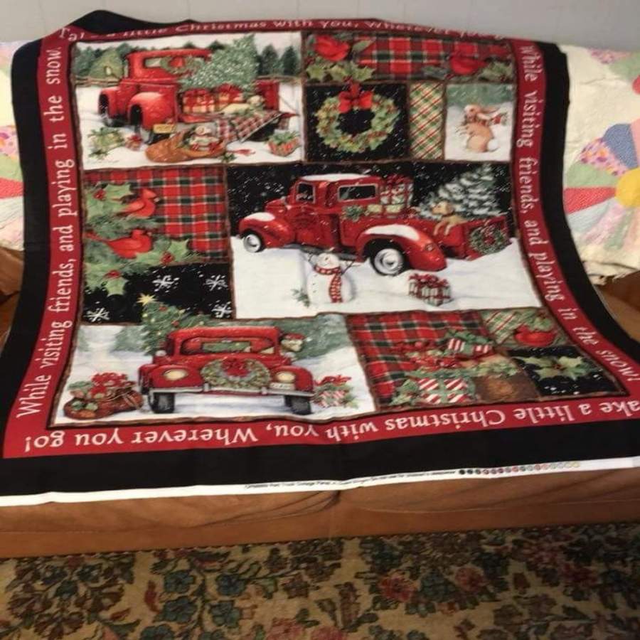 Vintage Red Truck Merry Christmas – Quilt Blanket Christmas Gift Ideas