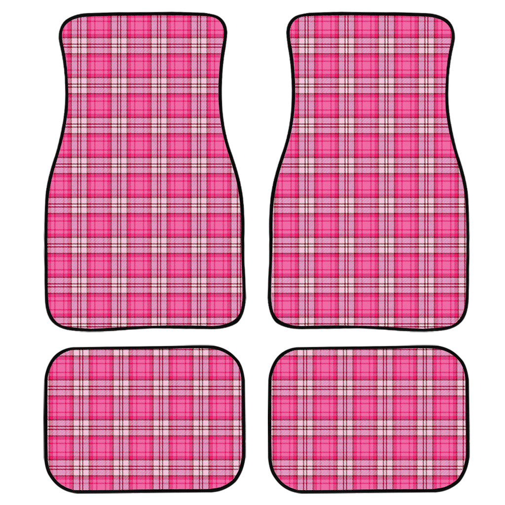 Pink And White Tartan Pattern Print Front And Back Car Floor Mats, Front Car Mat