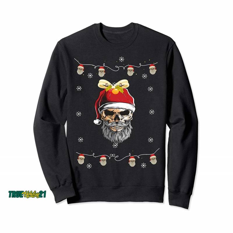 Ugly Christmas Beared Skull With Santa Hat Apprel Sweatshirt