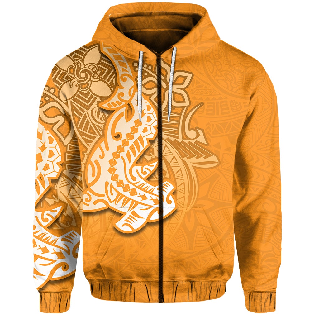 (Custom Personalised) Hammerhead Shark Zip Hoodie Polynesian Orange Style Lt6