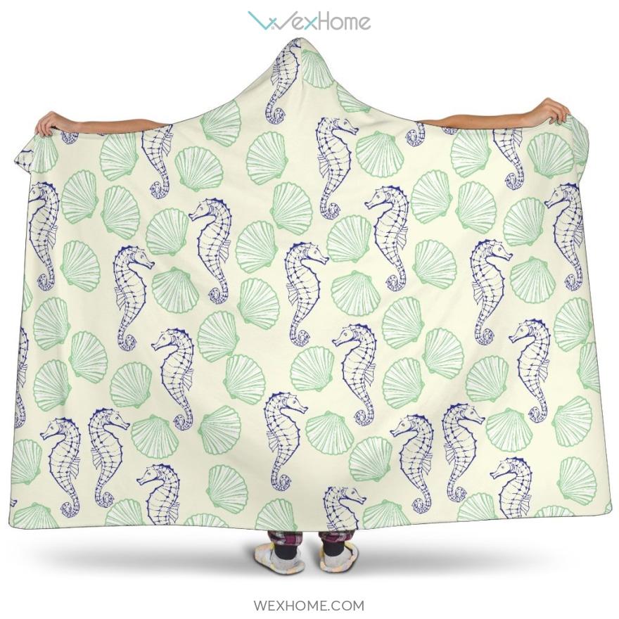 Seahorse Shell Pattern Hooded Blanket