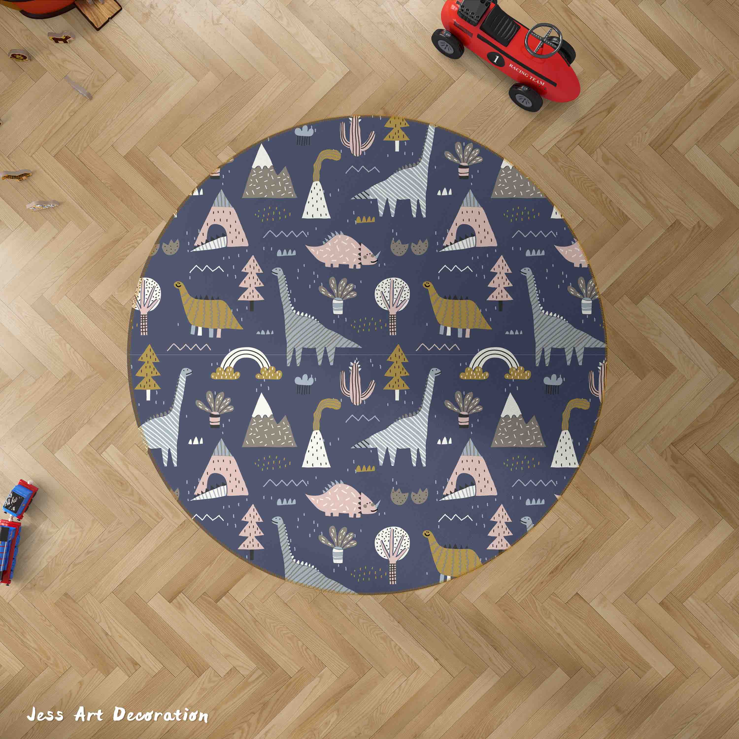 3D Cartoon Animal Dinosaur Mountain Kids Non-Slip Round Rug Mat 32