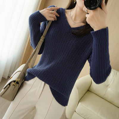 2021 new V-neck long-sleeved bottoming sweater women’s self-cultivation pullover with woolen sweater all-match warm knitted top alx