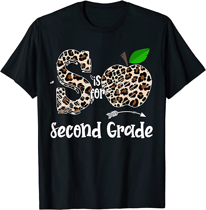 S Is For Second Grade Teacher Leopard Apple Funny T-Shirt