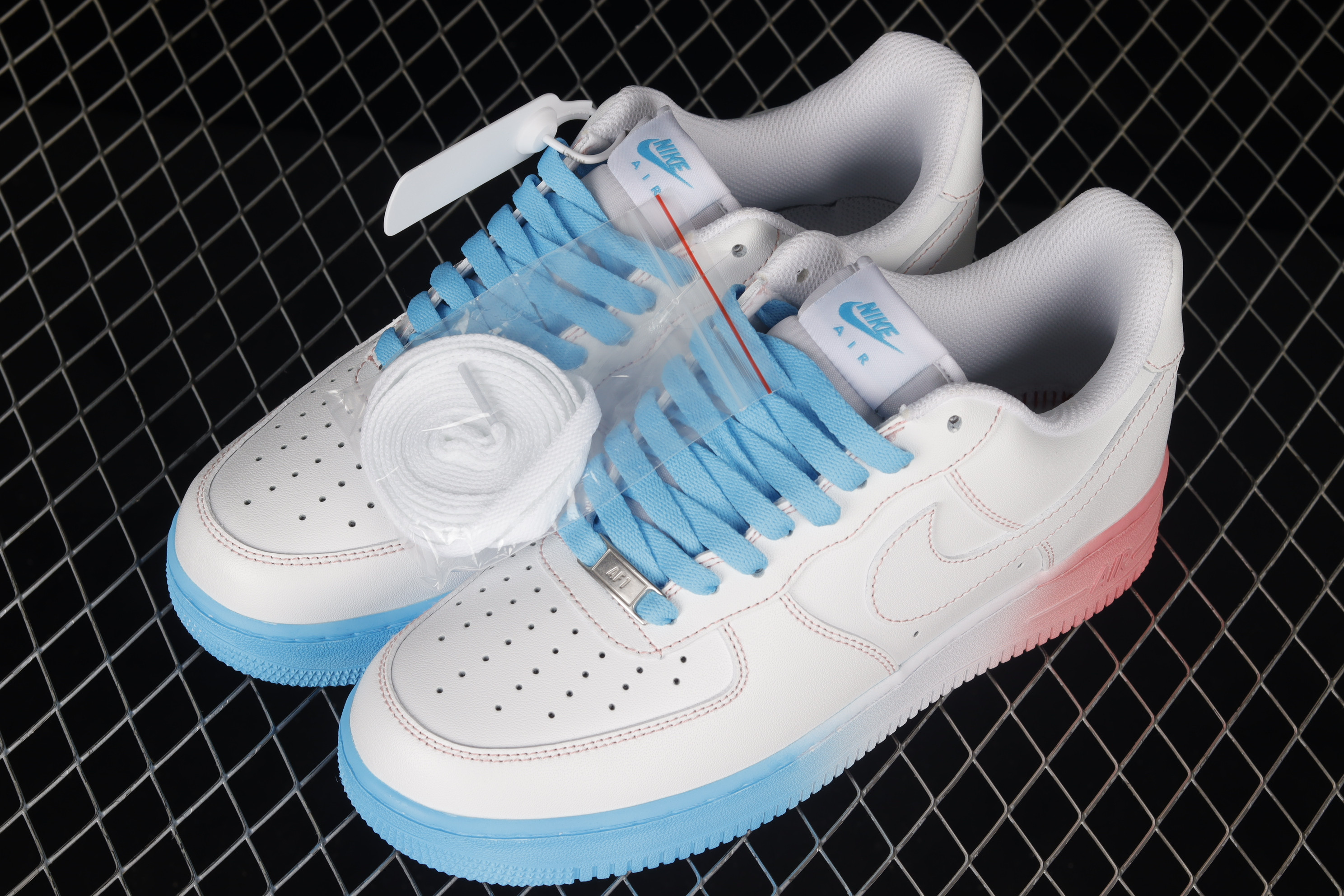 Stussy x Nike Air Force 1 07 Low White Pink Blue Shoes Sneakers SNK411737748