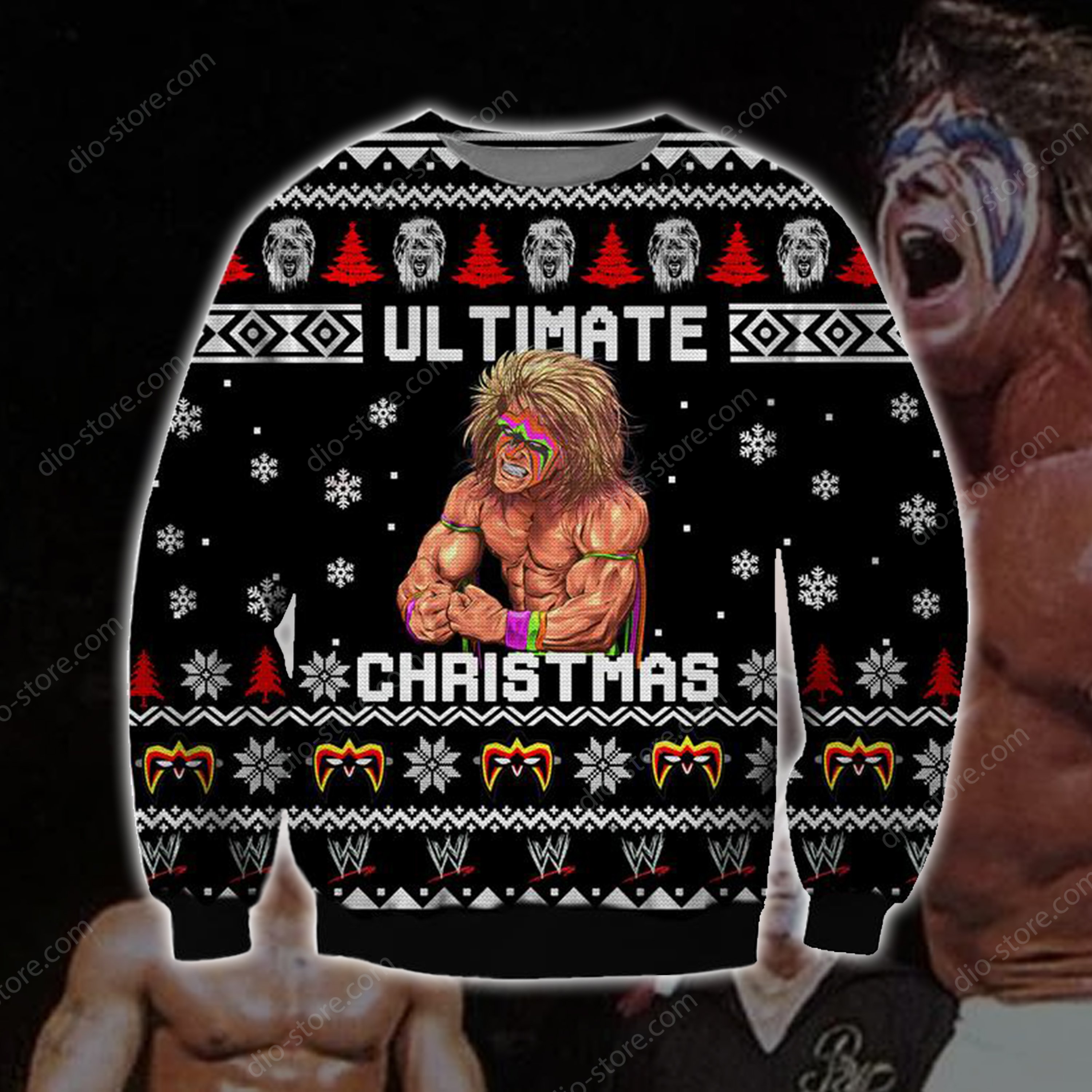 The Ultimate Warrior Knitting Pattern 3D Print Ugly Christmas Sweater Hoodie All Over Printed Cint10588