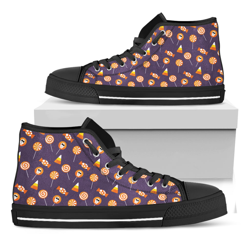 Cute Halloween Candy Pattern Print Black High Top Shoes