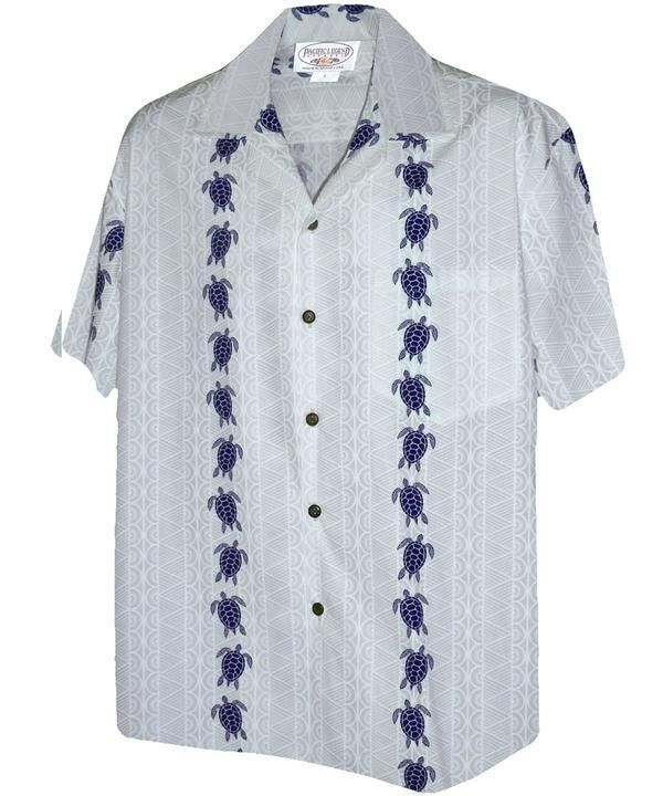 Turtle Panel White Navy Hawaiian Shirt