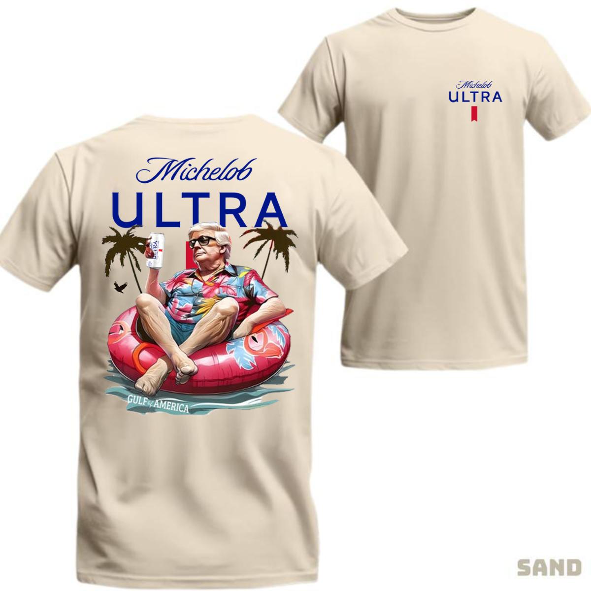 Gulf of America Michelob Ultra T-Shirt, Grandpa Floating with Beer Can Graphic, Fun & Relaxed for Summer Beer Lovers