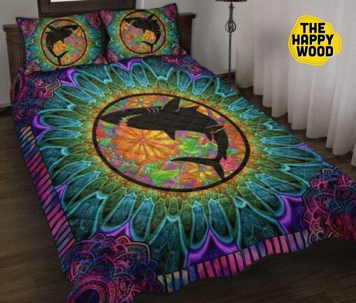 Shark Hippie Color Style Quilt Bed Set And Pillow Covers