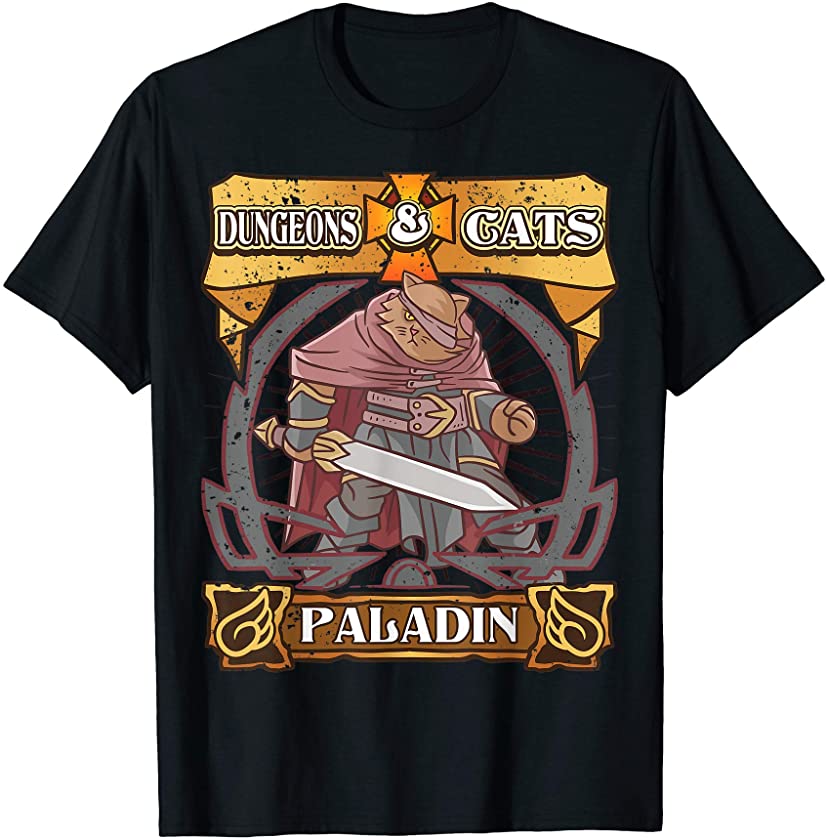 Dungeons and Cats Paladin Kitten Cat Dice RPG Game Gamer T-Shirt