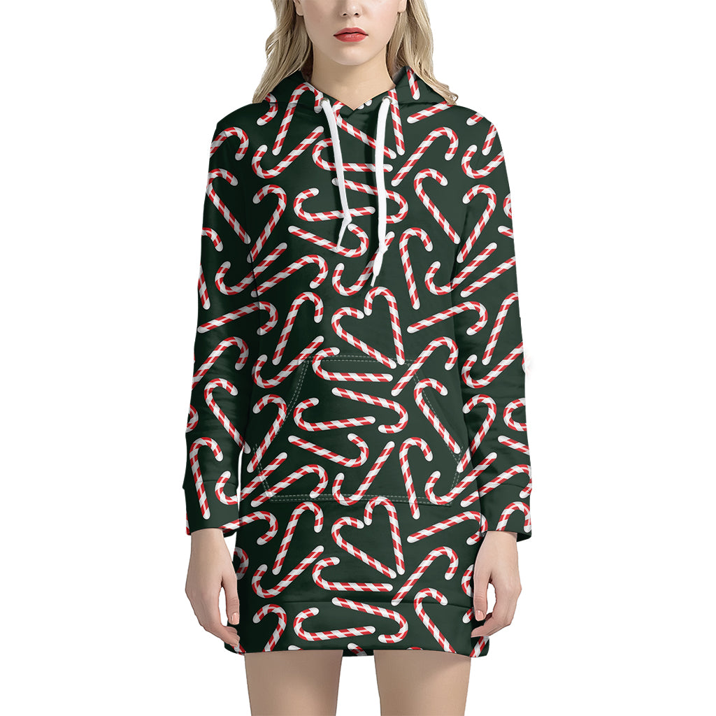 Christmas Candy Cane Pattern Print Women’S Pullover Hoodie Dress