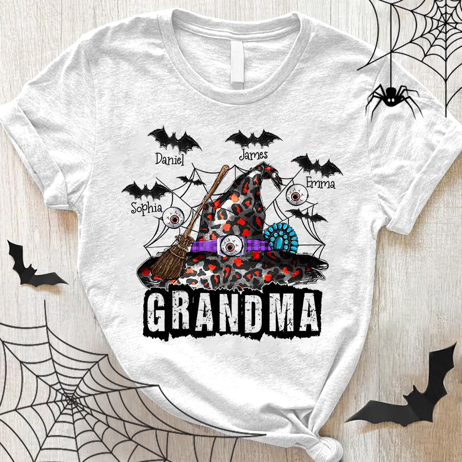 Personalized Grandma Witch Shirt, Halloween Shirt, Grandma Halloween Tshirt, Custom Grandkids Name Shirt, Halloween Gifts For Grandma