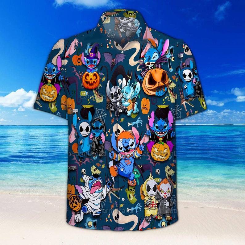 Amazing Stich And Horror Movie Character Halloween Hawaii Shirt Saleoff 111021 Ha22870