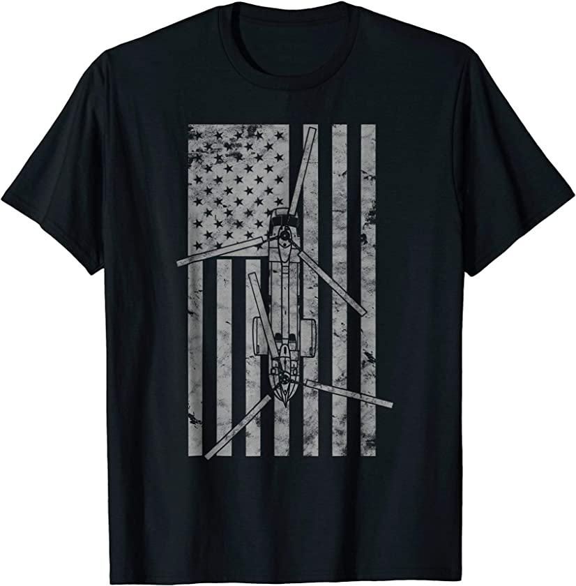 CH-46 Seaknight Helicopter Vintage Flag Aircraft Pilot Tee