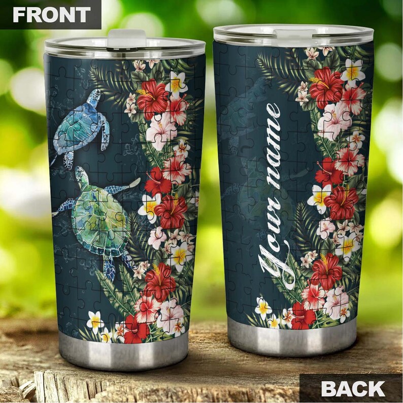 Turtle Puzzle Floral Flower Personalized Tumbler-Turtle Present-Unique Tumbler-Birthday Christmas Gift For Turtle Lover