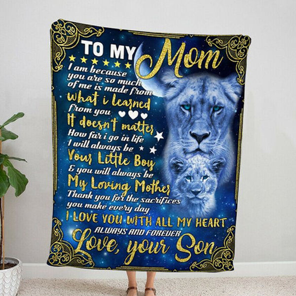 To My Mom Lion Mandala I Love You With All My Heart, Gift From Son Fleece Blanket Home Decor Bedding Couch Sofa Soft And Comfy Cozy