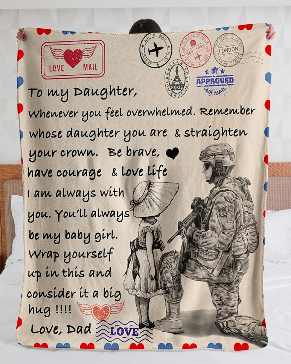 Air Mail Letter To Daughter From Veteran Dad, Fleece Sherpa  Blankets, Gifts For Daughter Fleece Blanket, Sherpa Blanket