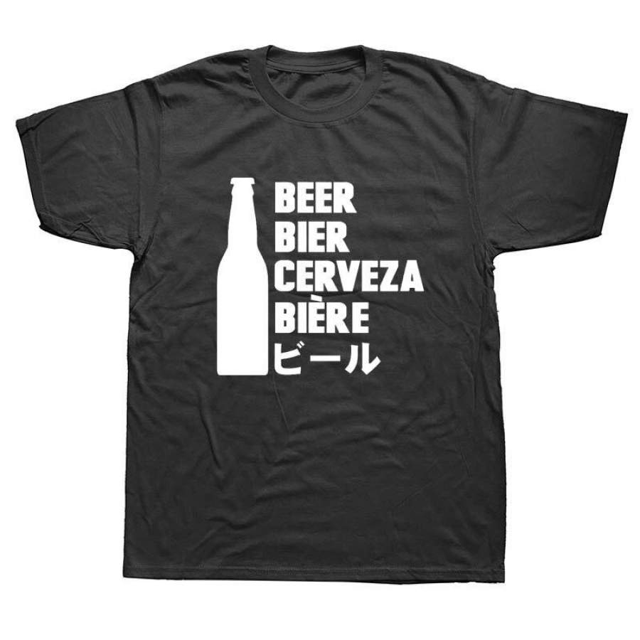 Beer In Different Languages Funny T Shirts Men Summer Cotton Harajuku Short Sleeve O Neck Streetwear Black T-Shirt