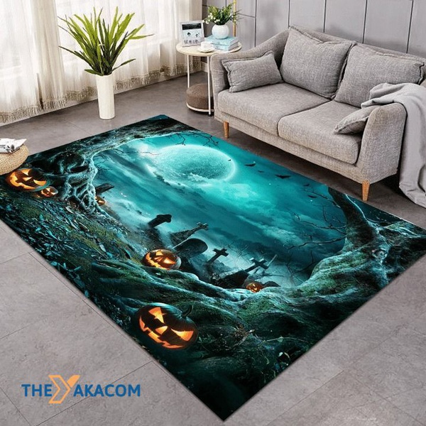 Graveyard In The Halloween Night Rectangle Area Rug Floor Decor