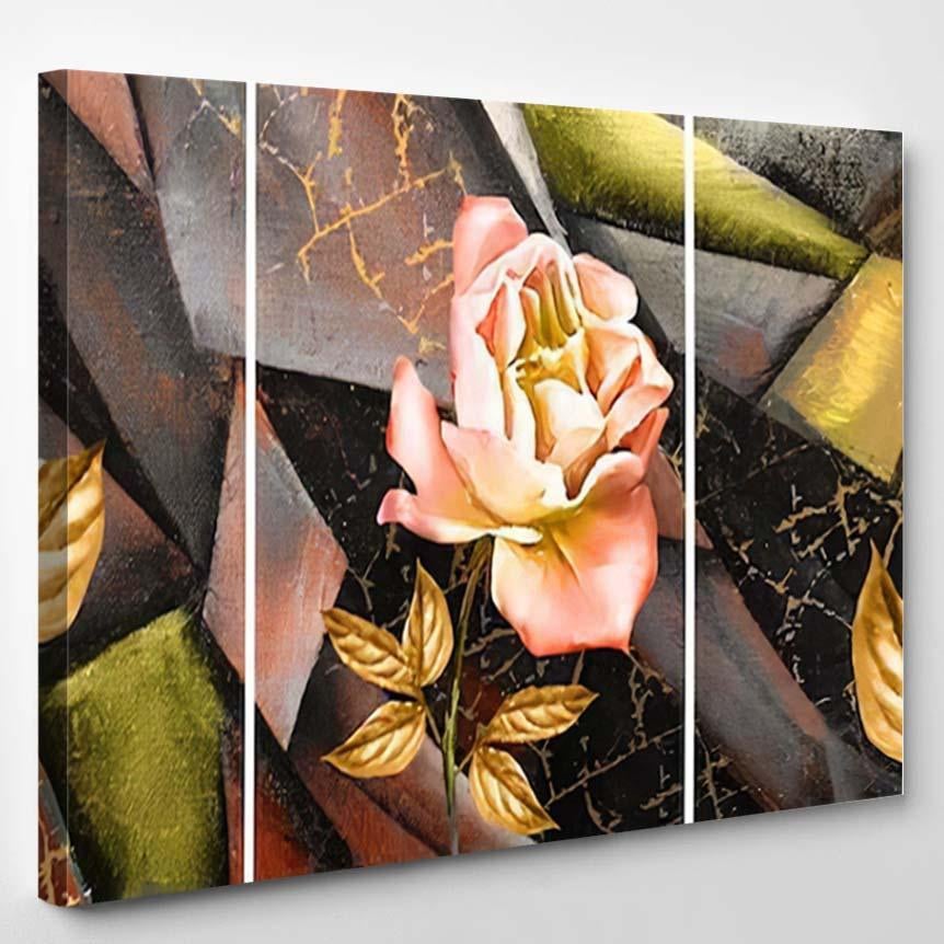 Hand Drawn Oil Painting Triptych Flower 2 – Abstract Canvas Print