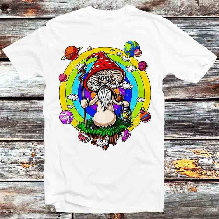 Magic Mushroom Rainbow Buddha Yoga Zen Om Universe Planet Solar System T Shirt Retro Gift Mens Womens Unisex Cartoon Anime Top Tee B1167