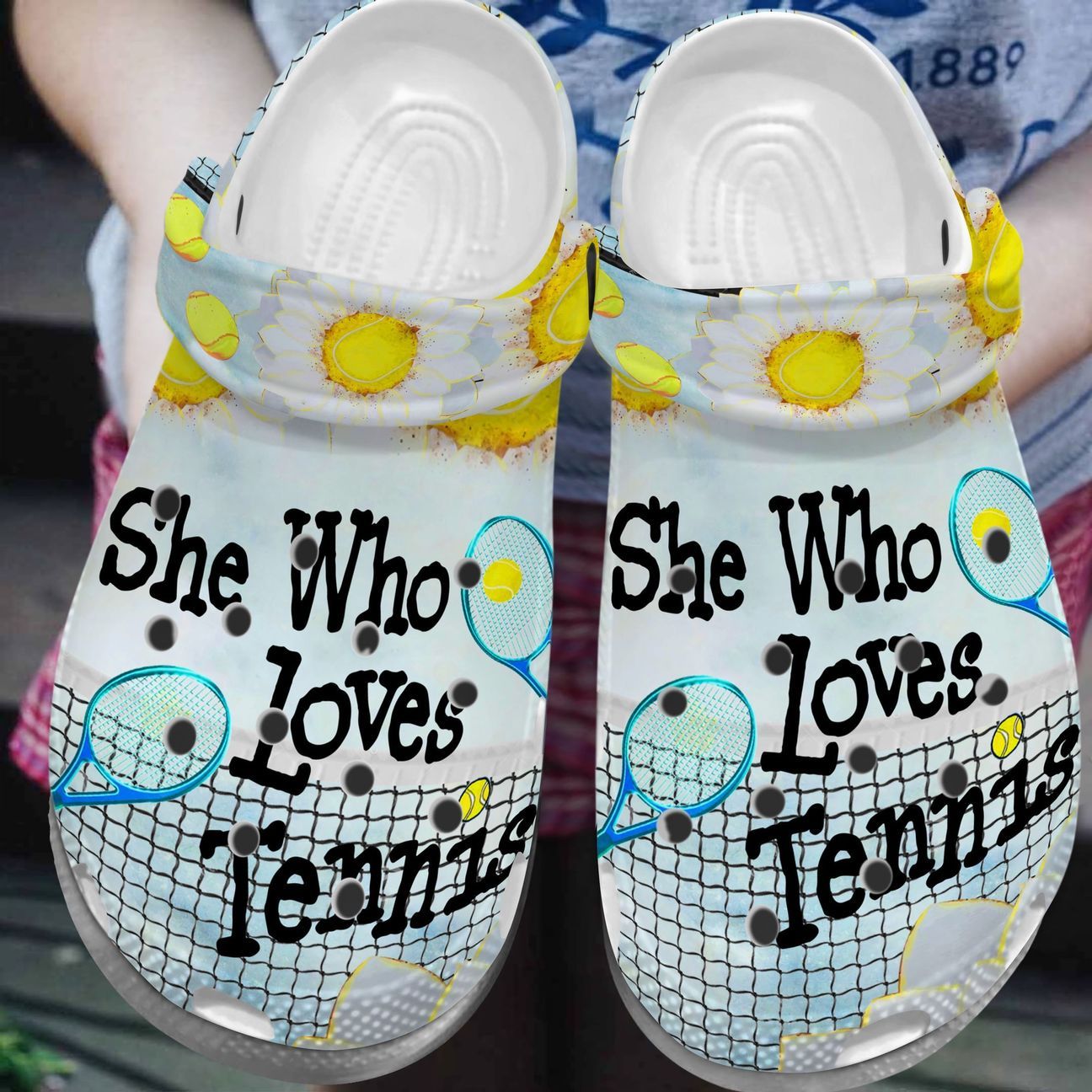 She Who Loves Tennis Personalize Clog, Custom Name, Text, Fashion Style For Women, Men, Kid, Print 3D