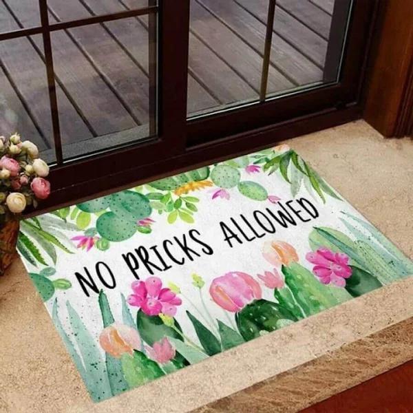 No Pricks Allowed Flower Cactus Painting Flower Doormat Indoor And Outdoor Mat Entrance Rug Sweet Home Decor Closing Gift Gift For Friend Family Birthday Floral Lovers Gift Idea