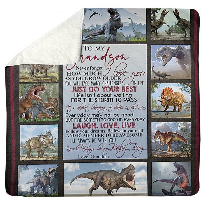 T-rex To My Grandson Special Family Gift Sherpa Blanket