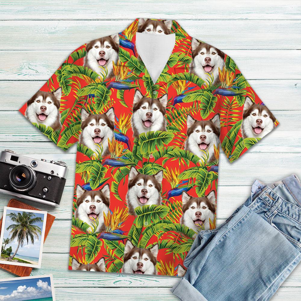 Custom Photo Dog Red Tropical Hawaii Short Sleeve Hawaii Aloha Shirt For Lovers Ha7833