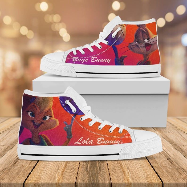 Lola Bunny Custom Canvas Shoes Looney Tunes Custom High Top Daffy Duck Bugs Bunny Shoes Animation Movie Shoes White High Top Shoes